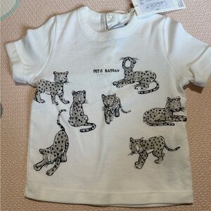 Petit Bateau Kids White T-Shirt with Leopard Design